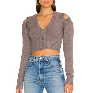 FOR LOVE AND LEMONS Joan Cardigan Sweater and Vest Button Crop Grey XS